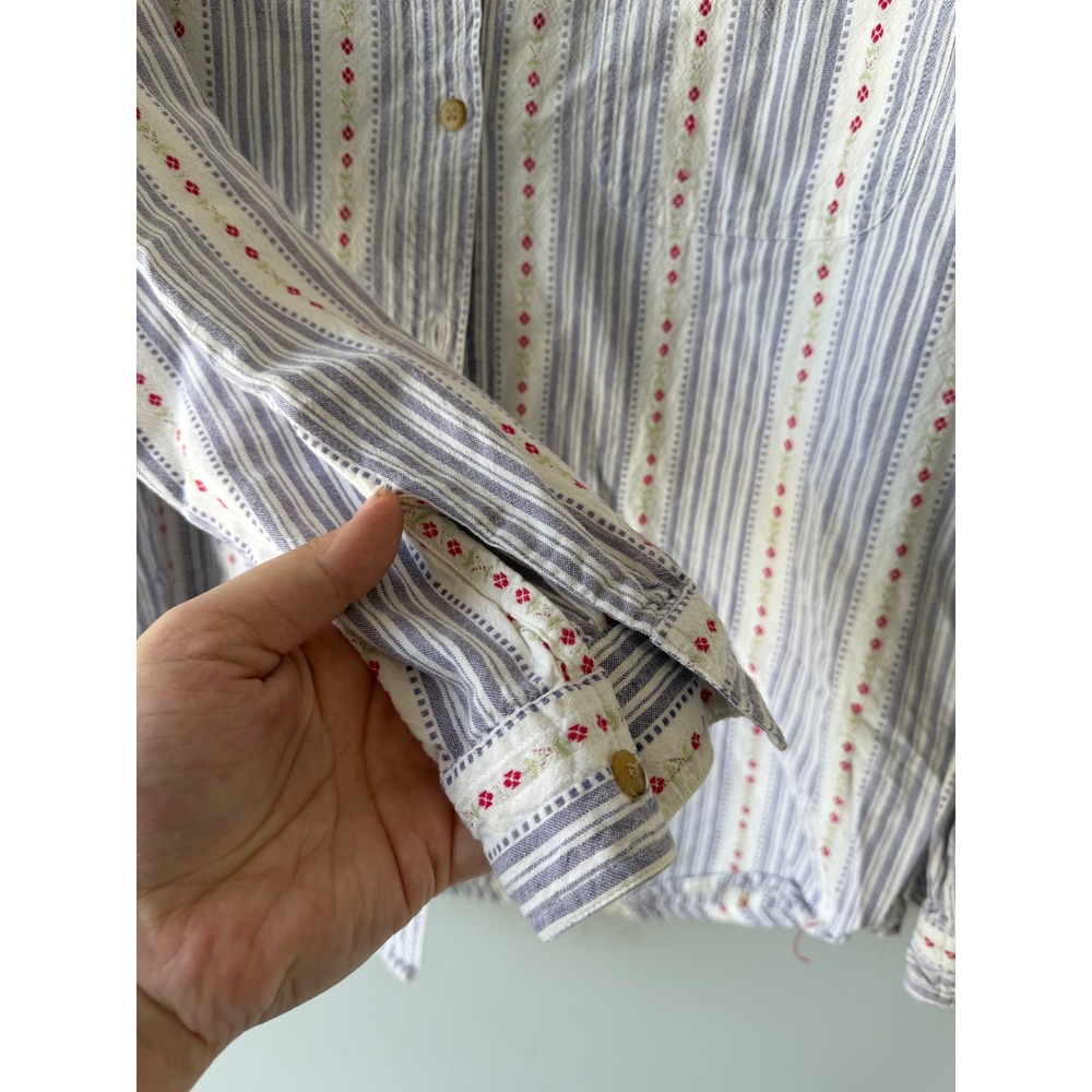 Kiko-mo Vintage 100% Cotton Button Down Shirt Striped Floral Denim Collar Small - Picture 4 of 7